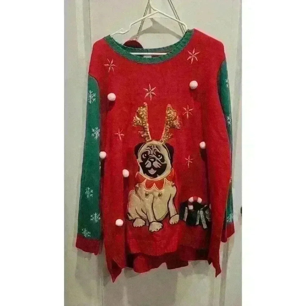 Holiday Time Women's "Pugly" Christmas Sweater Size 3XL